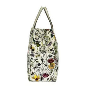Gucci Flora Flower Tote Bag Ivory White Green Multi Leather